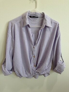 ZARA Lavender Stripe Button-Front Blouse size Small